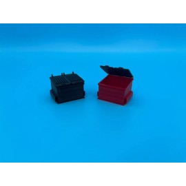 Model Scenery World 2 Dumpsters for Greenlight Mack Refuse Truck S Scale 1:64 - NO TRUCK - RED+BLACK