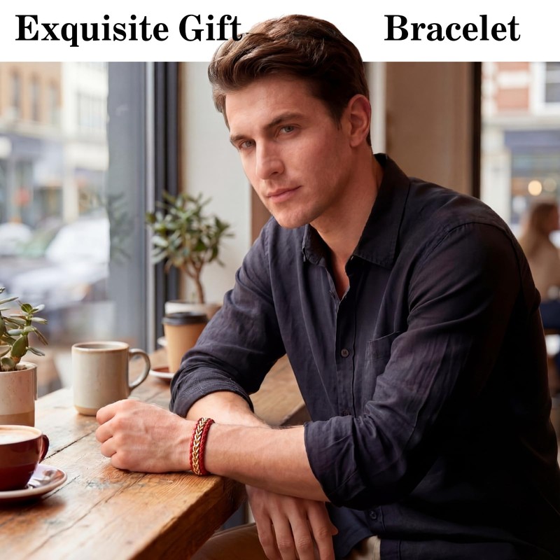 WP WEPICK Braided Leather Bracelets for Men 18K Gold Plated