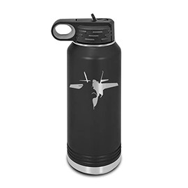 F-35 Lightning II Laser Engraved Water Bottle Customizable Polar Camel Stainless Steel with Straw - fighter F35 Black 32 oz
