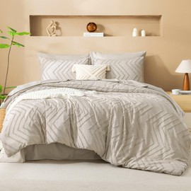 Litanika Comforter Full Size Set with Sheets Beige - 7 Pieces Bed in a Bag Full Chevron Tufted Complete Bedding Sets with Comforter, Sheets, Pillowcases & Shams