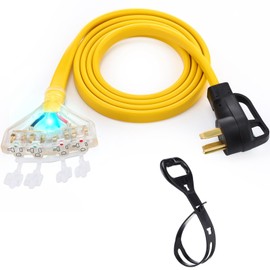 Tellegloww 10 FT Flat RV Generator Adapter Cord Compatible with NEMA 14-50P to 4 X 5-20R/5-15R, 50A to 110V 15/20 A Household Outlet Adapter, 4 Prong 10 Gauge RV Generator Extension Cord, ETL Listed