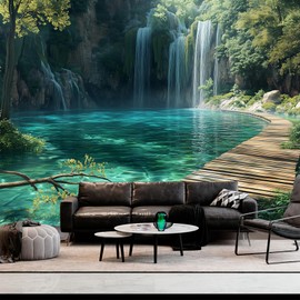 BSFHH Nature Tapestry Forest Tree Sea Cave Wall Hanging, Stream Through Rainforest Landscape Wall Art Tapestry for Bedroom Living room