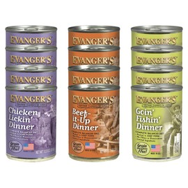 Evanger's Heritage Classics for Cats Canned Cat Food Variety Pack, 4 Chicken Lickin' Dinner, 4 Beef-it-Up Dinner, 4 Goin' Fishin' Dinner, 12.5 Ounce Cans (12 CT)