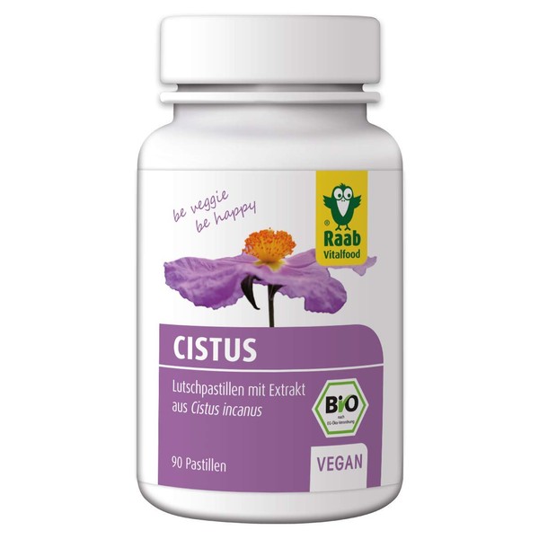 Raab Vitalfood Organic Cistus Pastilles, dietary supplement with extract from Cistus incanus, 90 pcs.