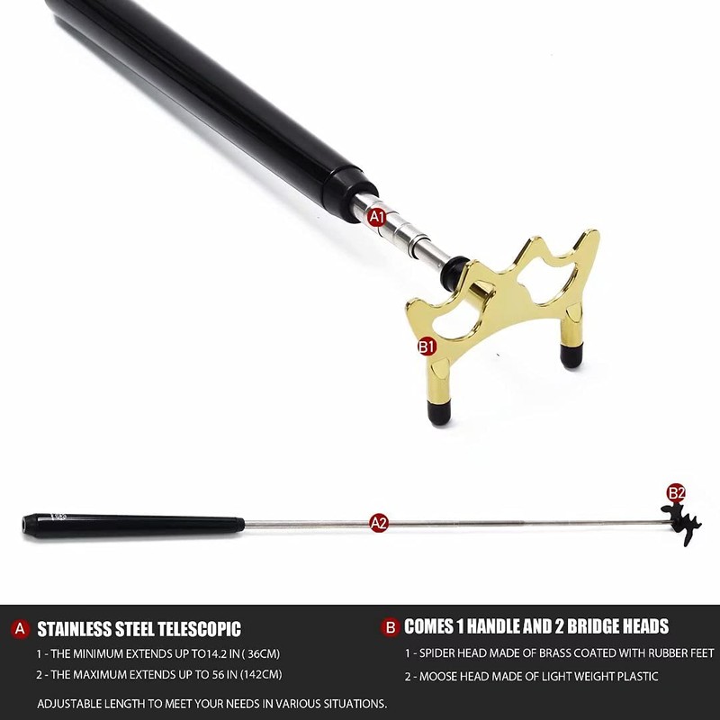 Collapsar Retractable Billiards Pool Cue Stick Bridge with Removable Metal