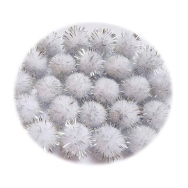 YYCRAFT 50pcs Glitter Tinsel Pom Poms Sparkle Balls for DIY Craft/Party Decoration/Cat Toys(25mm,Silver)
