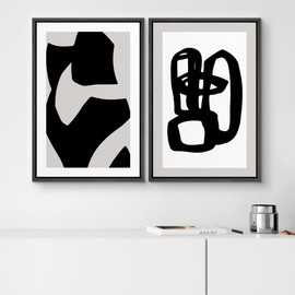 SIGNWIN Framed Canvas Print Wall Art Set Geometric Black Paint Stroke Circles Abstract Shapes Illustrations Modern Art Decorative Contemporary for Living Room, Bedroom, Office - 16"x24"x2 Black