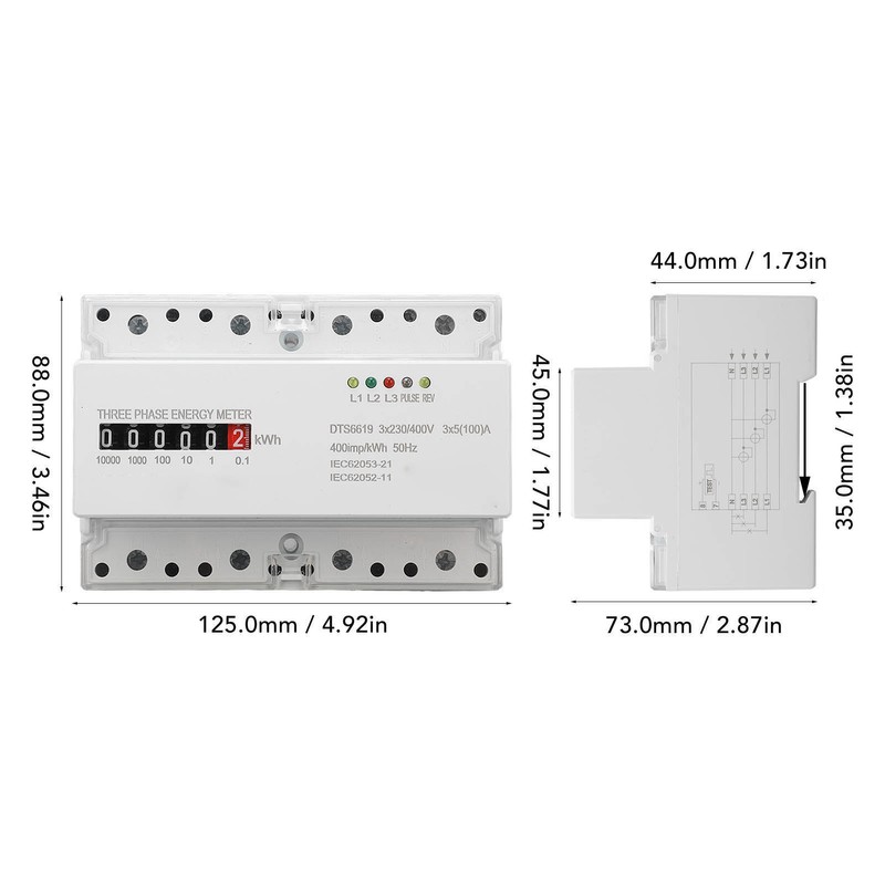 Electric Meter Din Rail 3 Phase 4 Wire KWh Energy