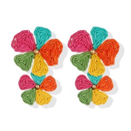 Boho Floral Raffia Earrings for Women Lightweight Flower Design Dangle Earrings Spring Summer Trendy Accessories for Outfits