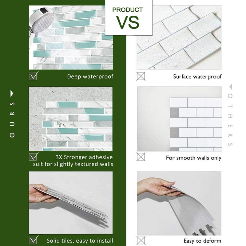 STICKGOO Peel and Stick Tile Backsplash for Kitchen, 12”×12”Stick on