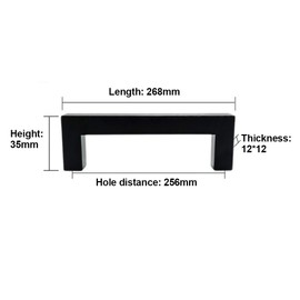 SYDARSYN Pack of 2 Handles for Kitchen Cabinets, Furniture Handles, Black Stainless Steel, Hole Spacing 256 mm, Kitchen Handle, Cabinet Handles, Drawer Handles, Square Handle