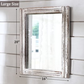 AAZZKANG Rustic Wall Mirror Rectangle Wood Framed Mirrors Large 20"x16" Decorative for Bedroom Bathroom Living Room Farmhouse Home Entryway Hanging White