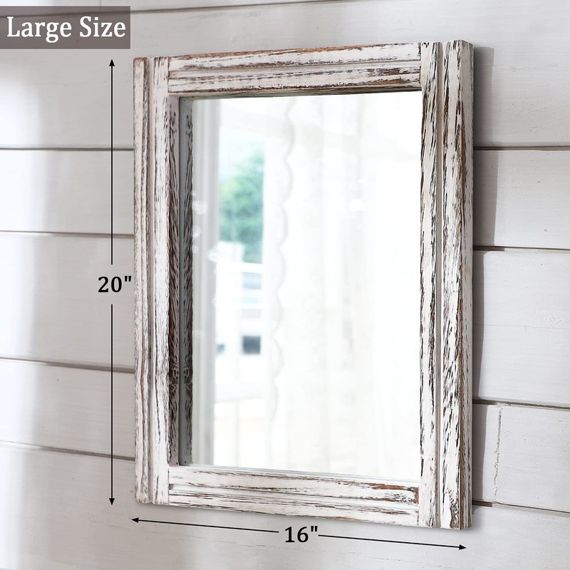 AAZZKANG Rustic Wall Mirror Rectangle Wood Framed Mirrors Large 20"x16"