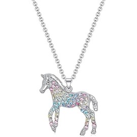 Horse Rainbow Necklace Gifts for Girls Women Rainbow Horses Necklace Horse Necklaces for Teen Girls Horse Pendant Necklace for Daughter Niece Horse Lover Gifts