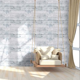 ULive Peel and Stick Self-Adhesive Removable Wallpaper Shiplap Light Grey/White Distressed Wood Plank Wallpaper Shelf Liner Wall Stickers for Home Decaration 17.7''x393''