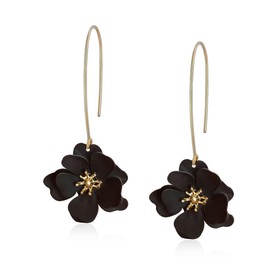 Aishgjia Handmade Bohemian Metal Flower Dangle Drop Earrings Unique Tiered Petal Flower Earrings for Women (Black)