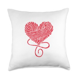 Yarn Crochet Knitting Lover Red Wool Heart Funny Graphic Throw Pillow