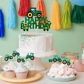 Decoración para tarta de cumpleaños con diseño de tractor de granja