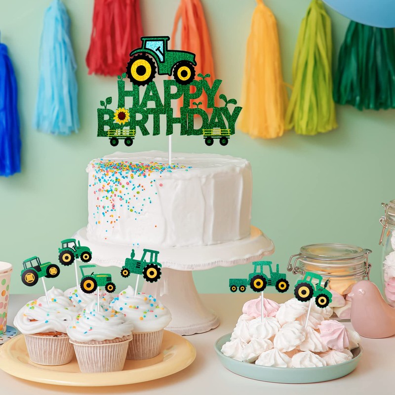 Decoración para tarta de cumpleaños con diseño de tractor de