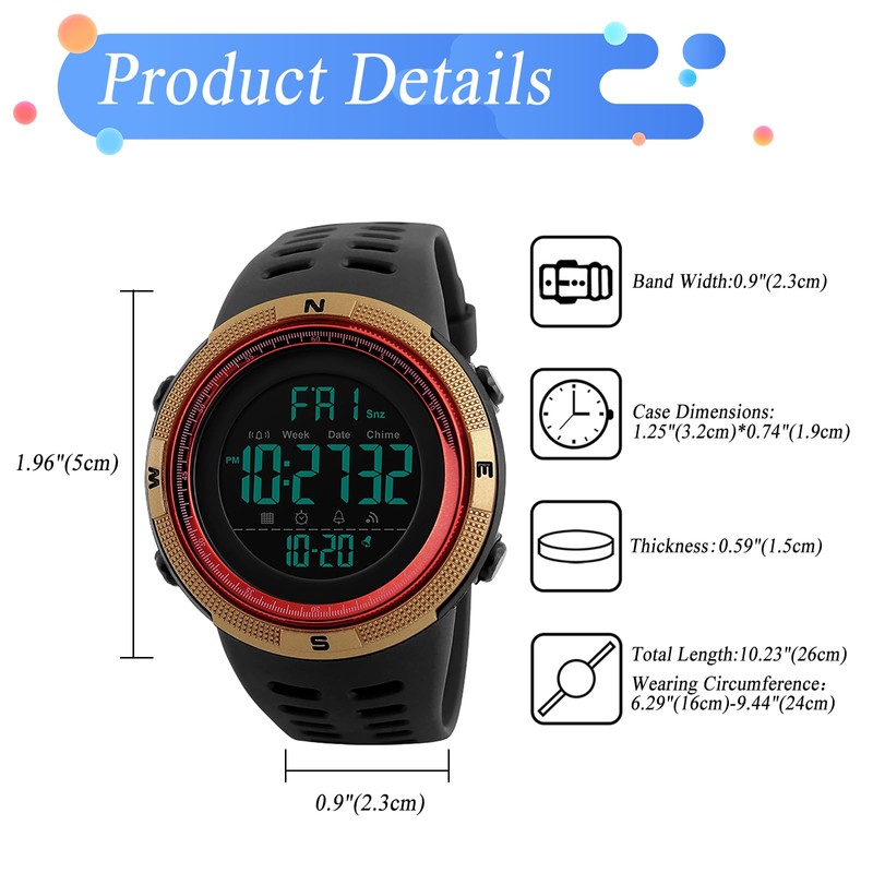 腕時計 メンズ デジタル スポーツウォッチ 5ATM防水: ストップウォッチ アラーム シリコン 多機能ウォッチ -