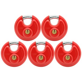 Unity Red Keyed Padlock 2 3/4'' (70mm), Stainless Steel Disc Locks for Self Storage, Storage Unit, Truck, Trailer, Fence and Farm (5 Pack)