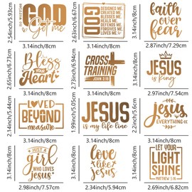 12 Pieces Inspirational Christian Phrase Iron-On Transfers Black/Gold Jesus Vinyl Stickers for DIY Clothing and Fabric, Washable God Heat Transfer Patches for Shirts, Bags (Golden)