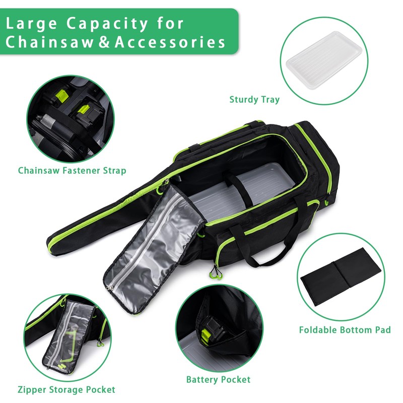 BABEYER Chainsaw Case, Durable Chainsaw Bag Compatible with Greenworks, EGO