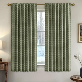 MIULEE Decorative Back Tab Linen Curtains with Geometric Pattern for Living Room Bedroom Farmhouse Rustic Thick Woven Textured Patterned Mudcloth Drapes 63 Inch Length 2 Panels Set, Olive Green