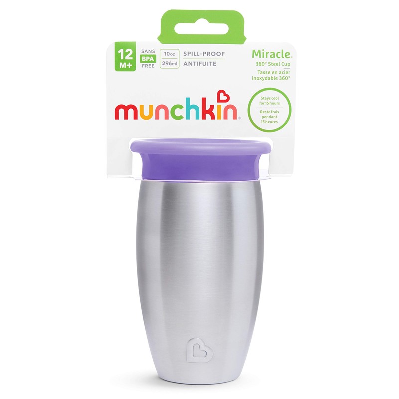 Munchkin Miracle Stainless Steel 360 Sippy Cup, 10 Oz, Purple