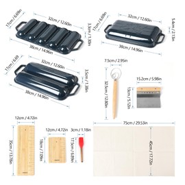 HAWOK Enameled Cast Iron French Baguette Baker, Hot Dog Bake Tray, Baguette Pan with Handles and Lid, Navy Blue