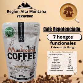 Café soluble con 7 hongos adaptógenos Reishi, Melena de León, Cordyceps y más 7 en 1Pack-2 Sobres 120g C/U