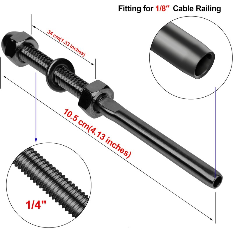 BLIKA 60 Pack Black Cable Railing Swage Threaded Stud Tension