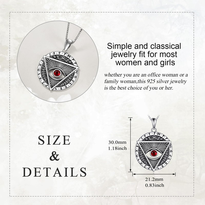 YAFEINI Vintage Evil Eye Necklace Sterling Silver Ruby Triangle Pendant