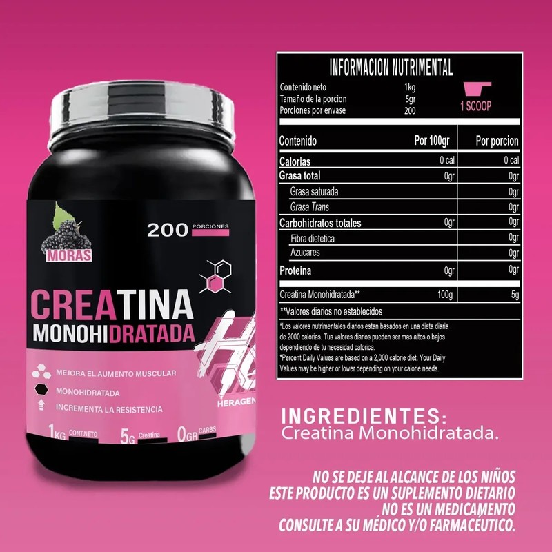 Creatina Heragen Suplemento Monohidratada 1kg 200 Servicios