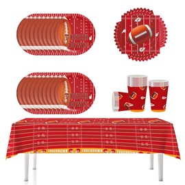 YINcrinx Rugby-Partygeschirr mit Papptellern, Bechern, Tischdecken, Servietten, geeignet für Rugby-Motto-Dekorationen, Kindergeburtstage, Baby-Duschen, für bis zu 20 Gäste