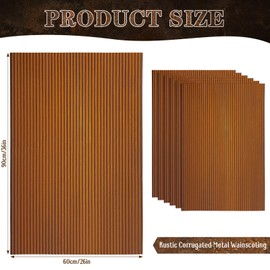 Blulu 6 Pcs Steel Rustic Corrugated Metal Sheets Wainscoting Panels for Wall Corrugated Metal Wall Panels, Rusted