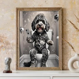 Perfect Message Cockapoo Gifts, Funny Home Office or Bathroom Print for Dog Lovers, A4 Humorous Wall Art of Cockapoo on Toilet Using Phone
