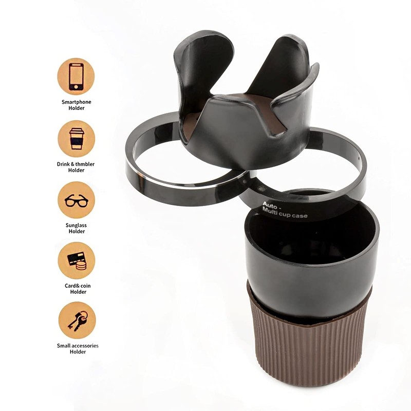 LST Multi-functional Cup Storage Compartment Car Cup Holder 5-in-1 Black