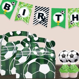 Oletx 24-Pack Soccer Party Favor Treat Boxes Pack, Goodie Boxes, Cardboard Gable Gift Boxes with Handles. Perfect for Soccer Sports Themed Party Decoration Supplies