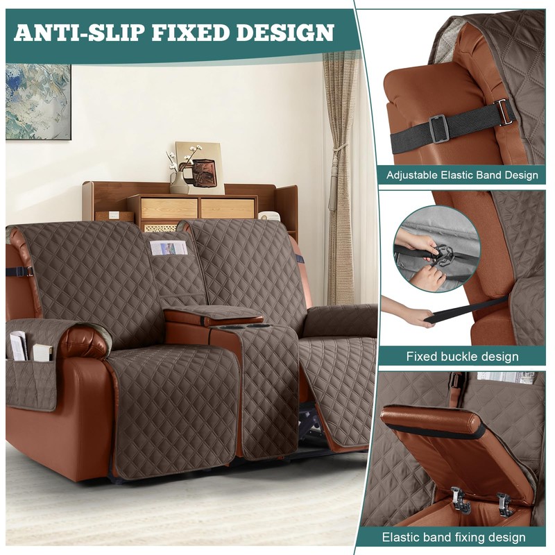 Ruaozz Waterproof Loveseat Recliner Cover with Console Non-Slip Reclining Couch