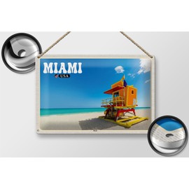 FEMER Tin Sign Travel 30 x 20 cm Miami USA Beach Sea Holiday Decorative Tin Sign