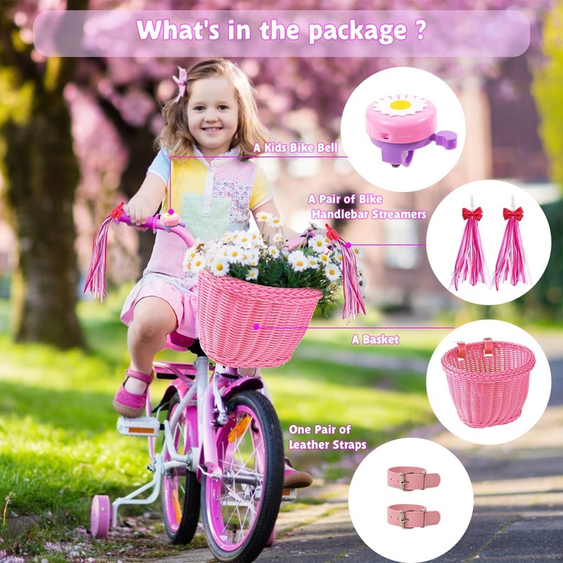 Bicycle Basket Set for Kids, Bicycle Basket for Girls, Handwoven