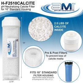 APPLIED MEMBRANES INC pH Neutralization Water Filter Cartridge | Calcite Filter to Raise Alkalinity of Low pH Water | 10" Standard Size Fits 10” Standard Filter Housing | H-F2510CALCITE (10" Standard)
