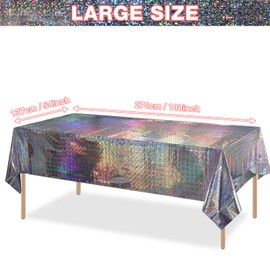 4 Pack Iridescence Plastic Tablecloths Shiny Disposable Laser Rectangle Table Covers Holographic Foil Tablecloth Iridescent Party Decoration Birthday Bridal Wedding Christmas 54" x 108"(Silver)
