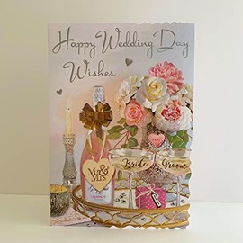 Jonny Javelin Happy Wedding Day Wishes Card - Bride Groom Champagne Flowers