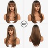 EssionTech Ombre Light Brown Wig With Bangs Long Wavy Straight