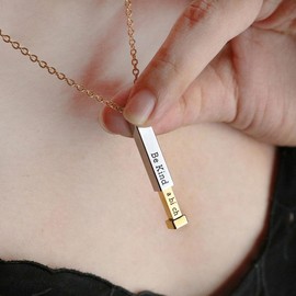 Be Kind Of A B Necklaces For Women with Hidden Message Necklace Be Kind Of A B 3D Engraving Vertical Bar Necklace Stainless Steel Square Tubes Pendant To Best Friends Sisters (1 PCS Gold Yellow)