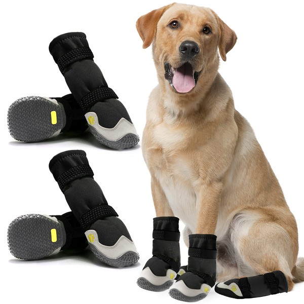 AQH Protective Dog Boots, Thermal Long Tube Shoes for Dogs, Breathable Microfiber Leather Dog Paw Protector with Rubber Sole (6#)