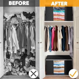 SpaceAid 6 Pack 90L Clothing Storage Bags, Heavy Duty Closet Storage Bins, Extra Large Moving bags, Storage Containers for Clothes, Blankets, Comforters, and Pillows - Black