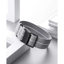 Binlun Elastic NATO Fabric Nylon Watch Strap, Waterproof Replacement Velcro Strap, 18 / 20 /22 mm, Grey-white-b